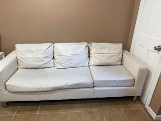 White Leather Three Seater Sofa