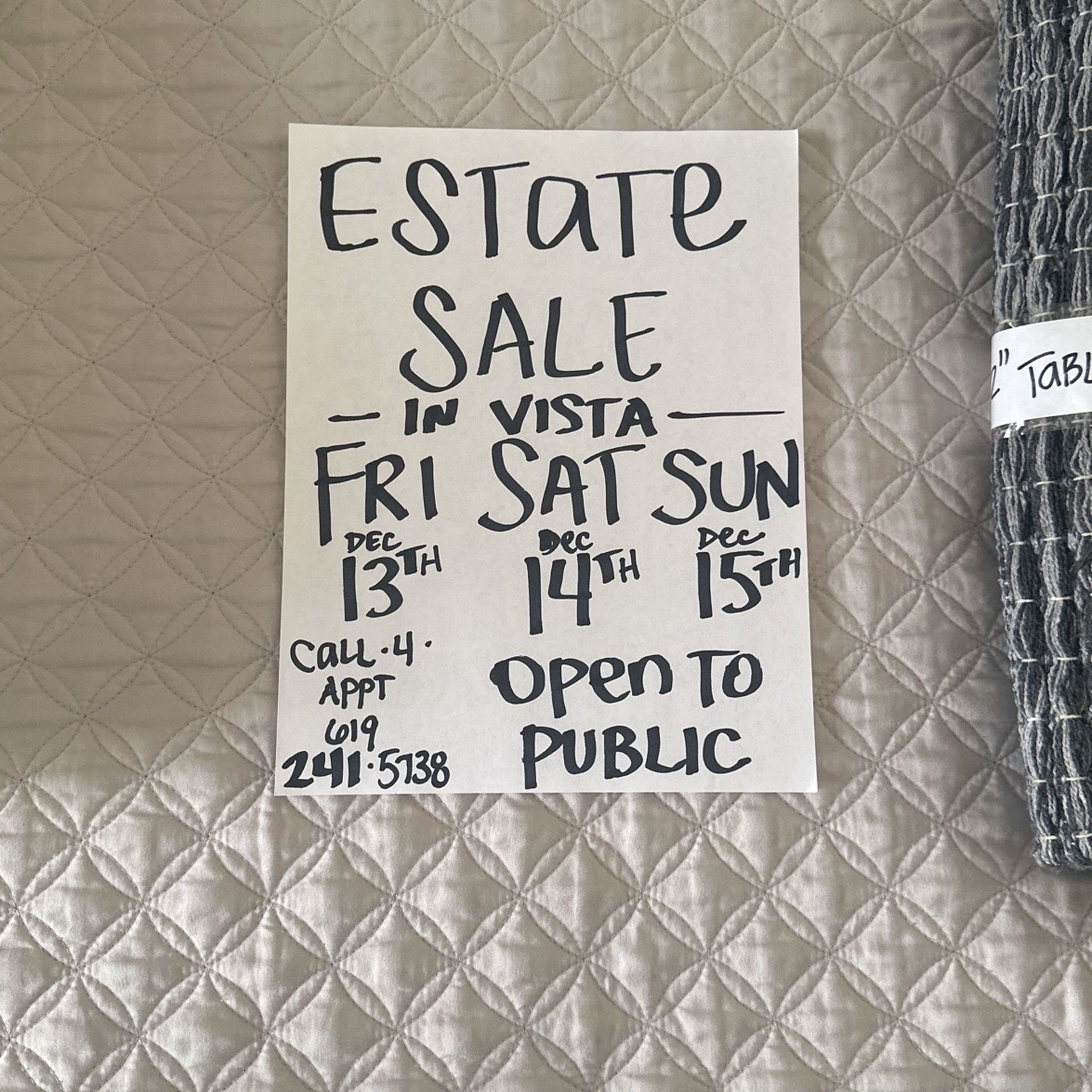 Estate Sale Dec Fri 13th-Sun 15th 810 Smith Dr Vista 92084