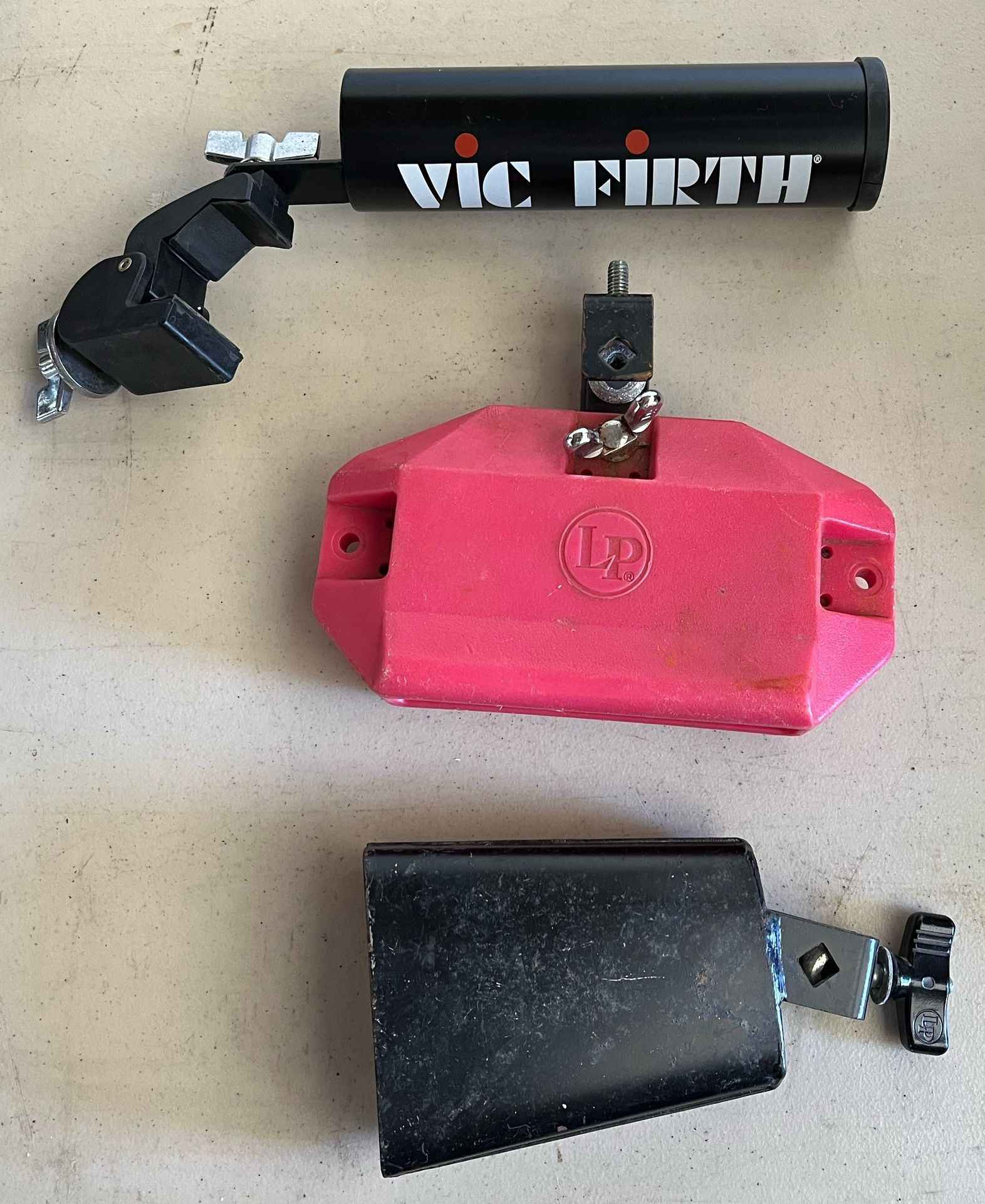 LP Cowbell And Block, Cymbal Clamp Arms And Drum Hardware