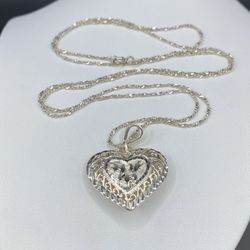 30” Vintage Diamond Cut Heart Necklace 