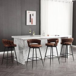 BFZ 26inch Bar Stools Set of 4, Counter Height Bar Stools, 180° Swivel Suede Fabric Stool Chairs with Woven Back and Footrest for Kitchen Island, Cafe