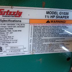 G1035 Grizzly Shaper With Bits And Automatic Feed 