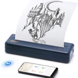 Portable Wireless Printer w Thermal A4 Paper, Bluetooth Inkless Printer for Travel/Home, Support US Letter, A4, A5 Size, Mobile Printers