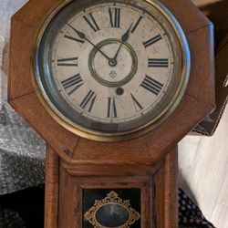 Antique Ansonia Schoolhouse Timepiece Regulator Wall Clock