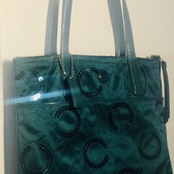 Coach Sequins Teal C-Pattern Vintage Shoulder Bag G1382-F25470 Jade Green Tote Purse