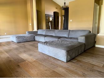 Restoration Hardware RH Como Modular Leather U-Chaise Sectional Sofa Couch Low Modern Luxe