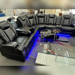 Black modern living room reclining sofa with led light 