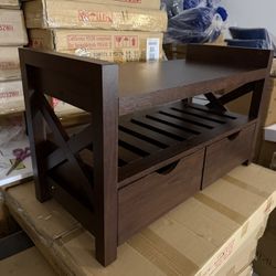  New Wood Shoe Storage Bench – Entryway Organizer with Drawers & Seating