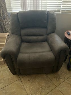 Gray Microfiber Recliner Chair with Nailhead Trim