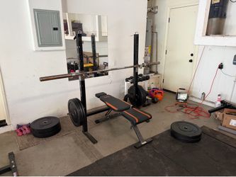 260lb set Rubber Plates + Bench/ Squat Rack + 45lb barbell