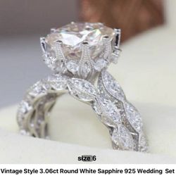 Beautiful 3.06 Ct White Sapphire 925  NEW Wedding 2pc Set Size 6