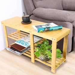 Bamboo Shoe Rack Bench 3 Tier Entryway Shoe Storage Organizer Shelf Bamboo Bench with Shelves for Be