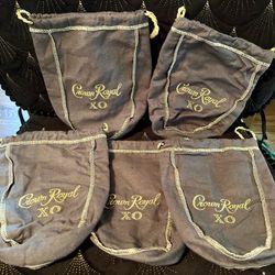 Crown Royal XO 8” Gray  Bags Lot Of 5 