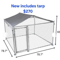 New in Box 6'.6 x 6'.6 x 7' Large Dog Kennel With Roof Tarp Galvanized Steel Frame Easy Assembly Animal Cage UV & Water Resistant Dog Crate 