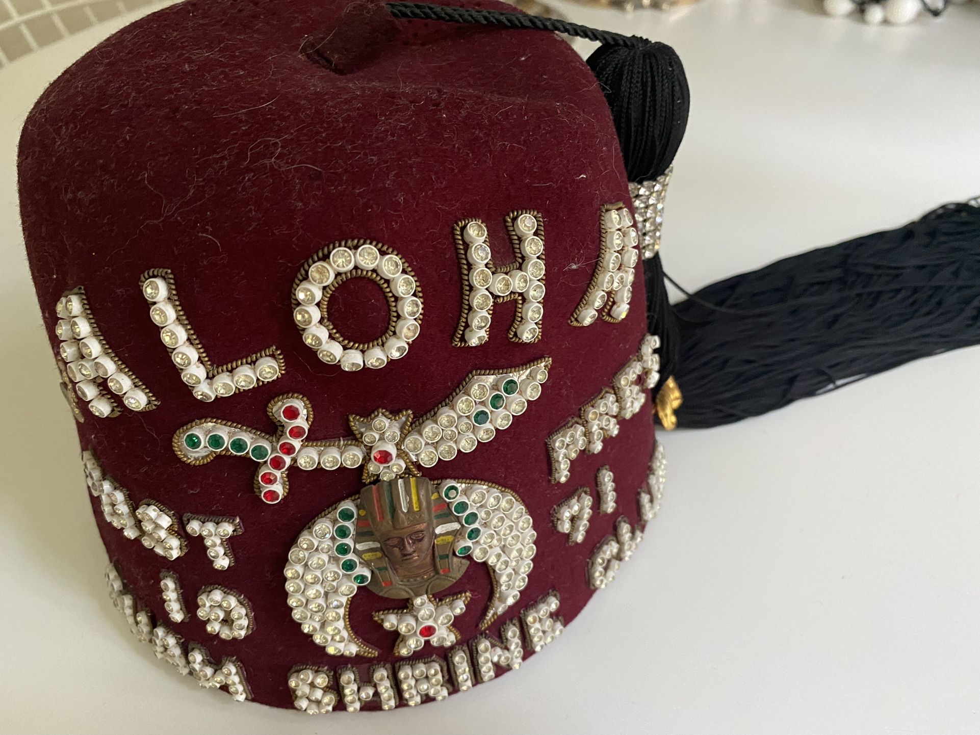 Vintage Fez Hat ALOHA ‘71 with rhinestones
