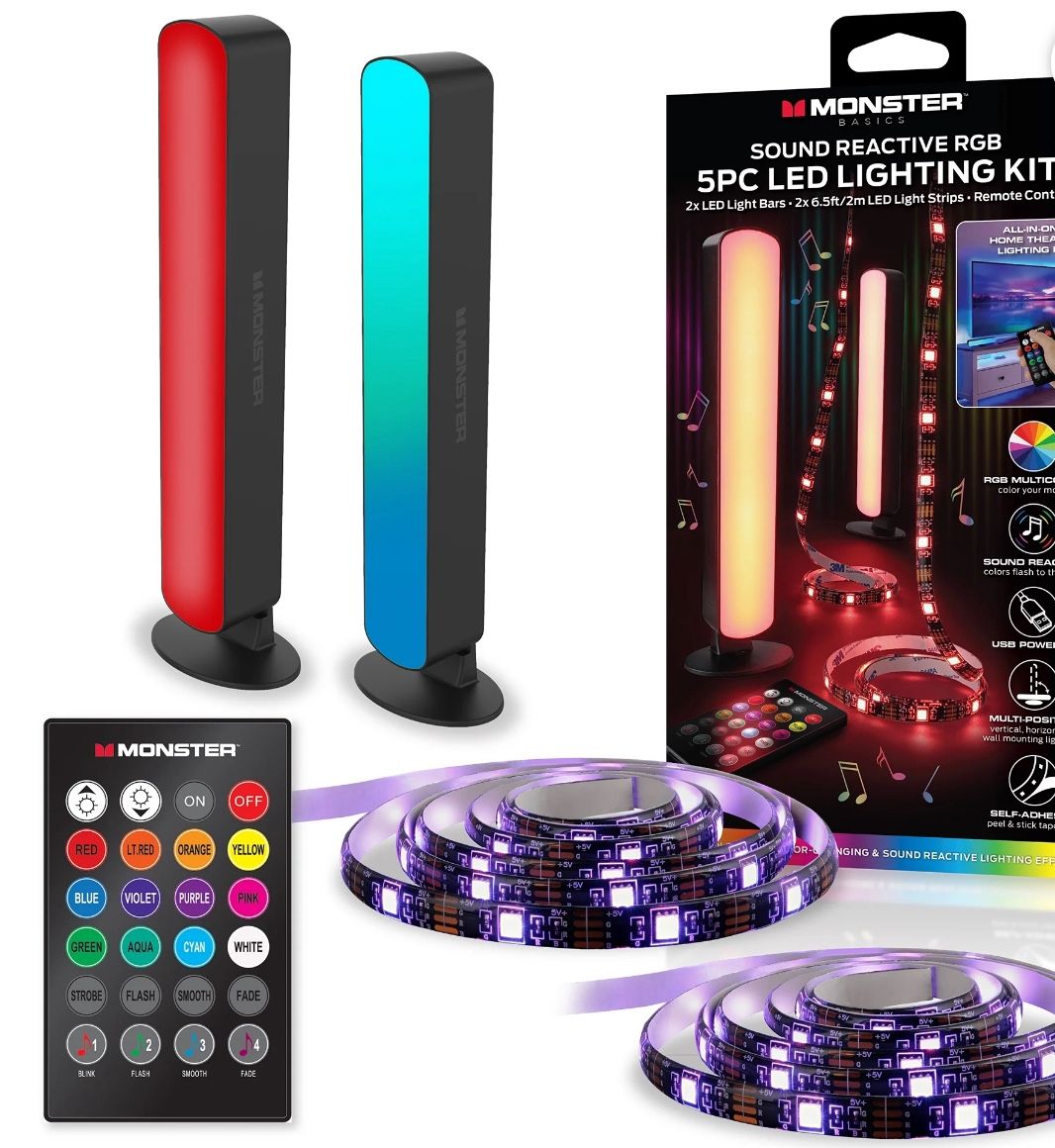 Monster 5PC Sound Reactive RGB LED Lighting Kit