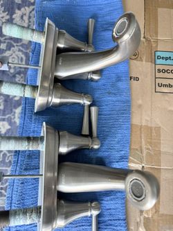 2 Matching Delta Satin Nickel Bathroom Faucets 