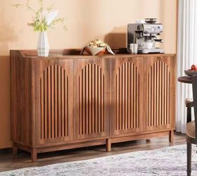 New Assembled Sideboard Buffet Cabinet, 57" Farmhouse Storage Cabinet with Shutter Doors and Adjustable Shelf, Freestanding Storage Cabinet for Dining