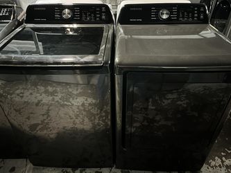 Samsung 5.2 cu. ft. Washer with Super Speed Wash and 7.4 cu. ft. Dryer in Brushed Black Set.