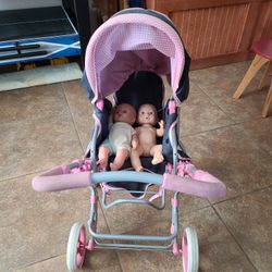 Toy Stroller,  Bassinet With 2 Dolls Hauck Classic
