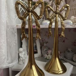 Gold Bow Candle Holders