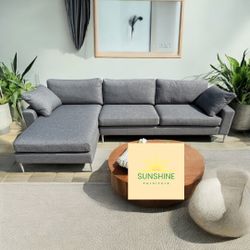Grey Reversible Chaise Sectional Sofa 