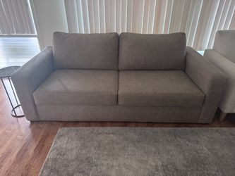 Living Spaces Araceli II 95” Sofa – Taupe Beige Faux Leather