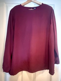 1X Eileen Fisher Burgundy Silk Long Sleeve Blouse