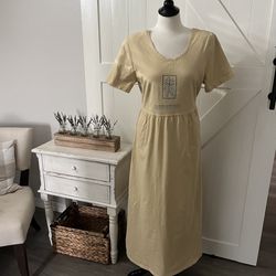 Vintage Nina Piccalino Womens Dress Size 14 Short Sleeve Maxi Yellow Tie 90s Y2K