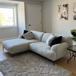 Article Abisko Mid Century Modern Quartz White Sectional Sofa with Left Facing Chaise