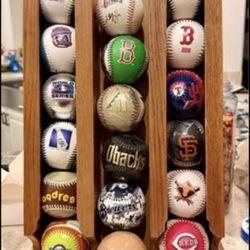 19-Ball MLB Commemorative Collection w/ Custom Solid Oak Display