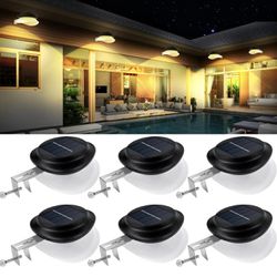 6 Pack Warm White Solar Black Gutter Lights 9 Led Waterproof Patio/Fence Decor