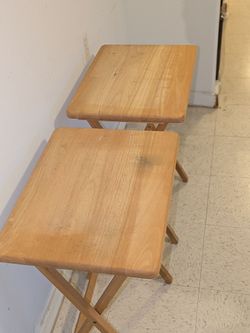 Solid Wood Folding TV Tray Tables – Set of 2 – Natural Finish