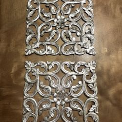 Set Of 2 Silver Wood Wall Art Decor 24”x24”