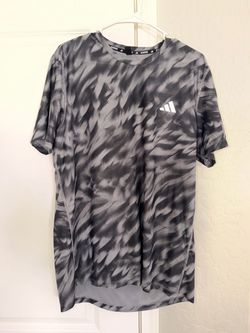 Men’s Large Adidas Running T-Shirt Gray Abstract Print