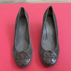 Tory Burch- Grey Wedge Pumps Suede