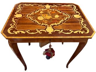 Vintage 1960s Italian Marquetry Side Table WITH Key + Storage