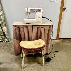 Vanity/Sewing Table with Stool Handpainted