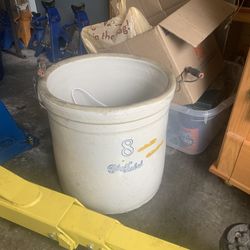 Antique Icebox And Large Crocks