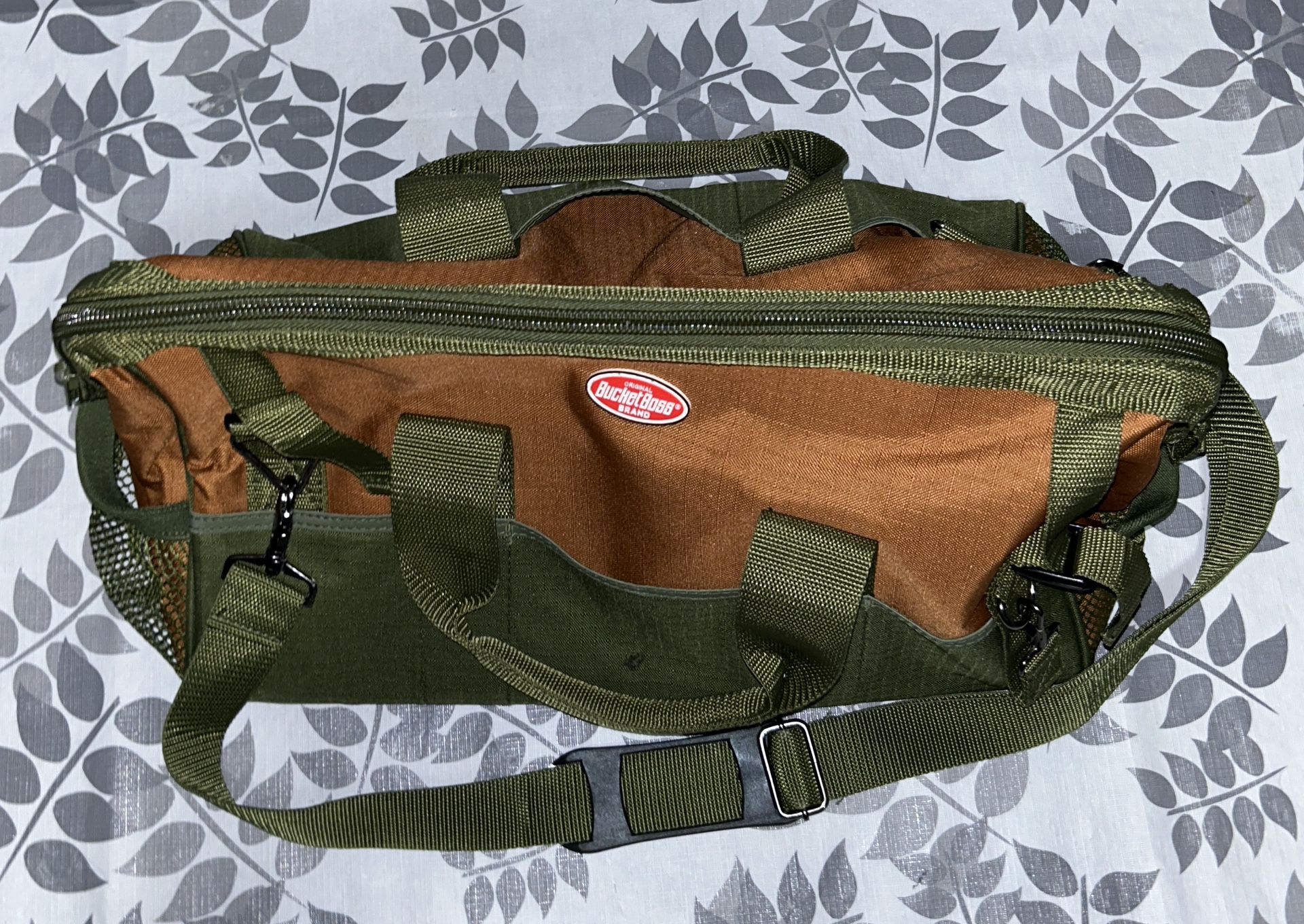 Large Tool Bag Original BucketBoss Brand-Tool Bag in Brown and Green.