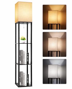 Black Floor Lamp with Three Shelves in Excellent Condition (two available)!