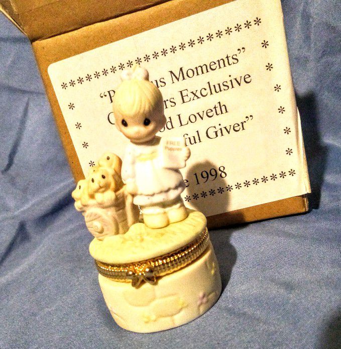 Precious Moments Hinged Box, With Quote, " God Loveth A Cheerful Giver".