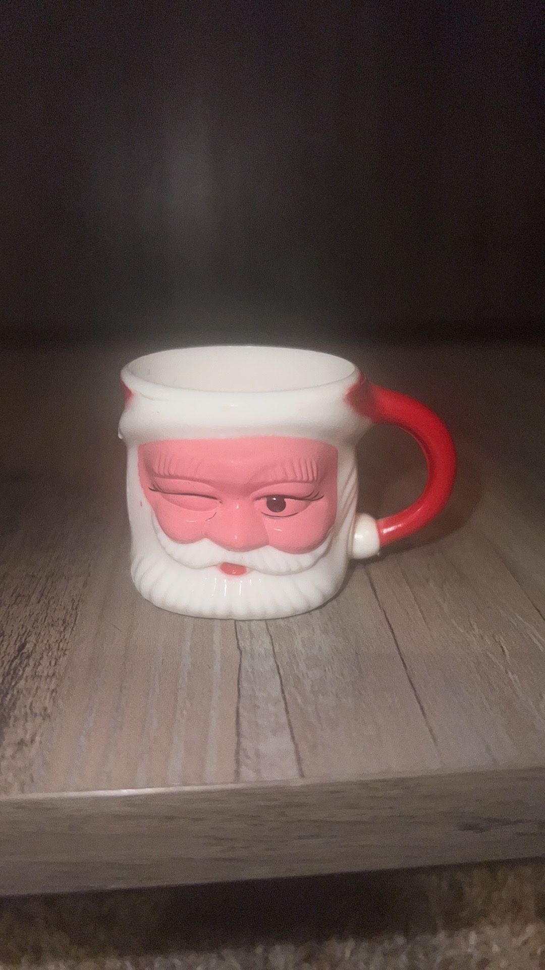 Vintage Mini Plastic Winking Santa Cup Christmas Santa Head Mug 1.5"