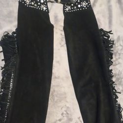 Beautiful Ladies Black Leather Motorcycle Chaps By K. Baumann Design