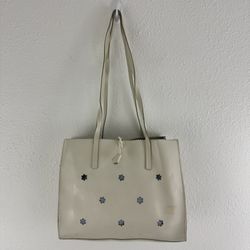 Vintage 90s White Ivory Leather Floral Cutout Italian Shoulder Tote Bag Purse