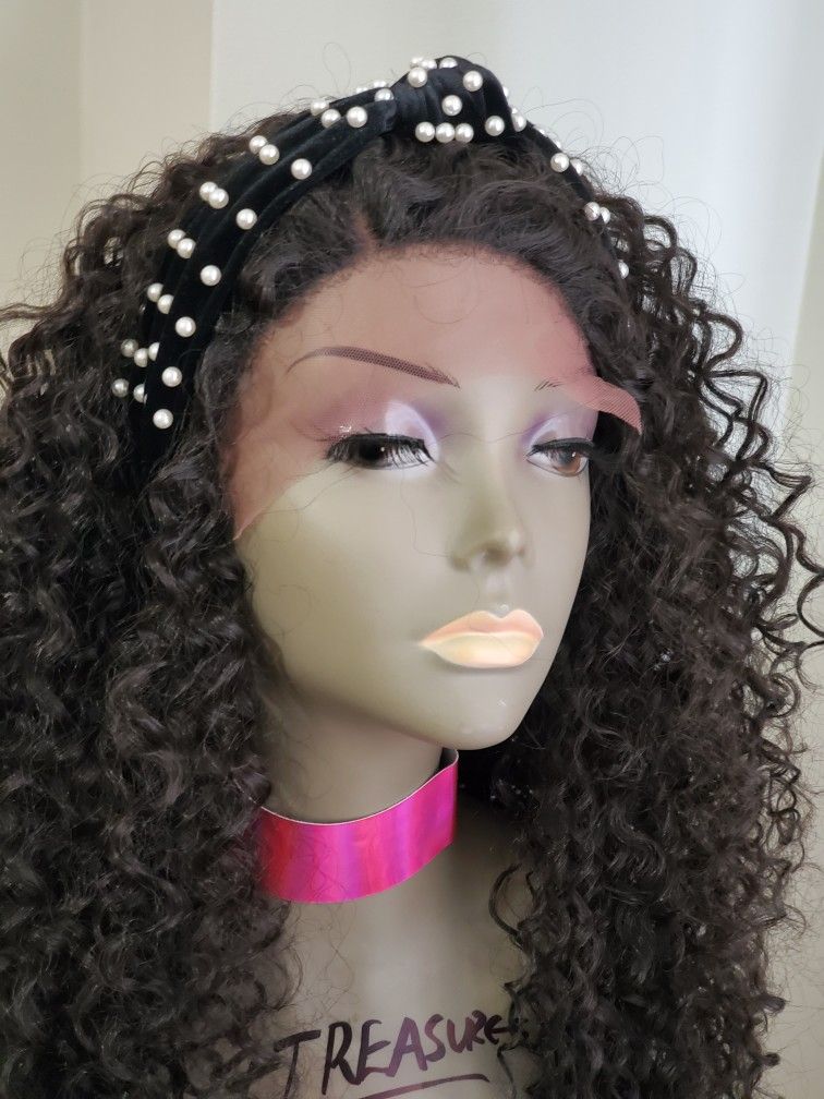 Human hair blend Lace Parting Wig