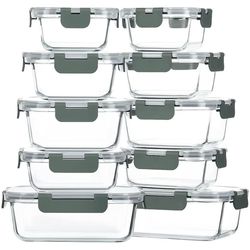 M MCIRCO 10-Pack Glass Food Storage Container with Lids, Airtight Lunch Bento Boxes