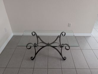Modern Glass Coffee Table with Decorative Wrought Iron Base