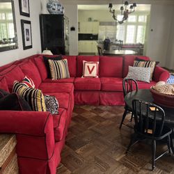 Custom Made Red Velvet Couch With Extra Slip Covers 