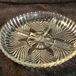 Vintage EAPG Clear Pressed Glass 3 Section Divided Pickle Relish Serving Dish